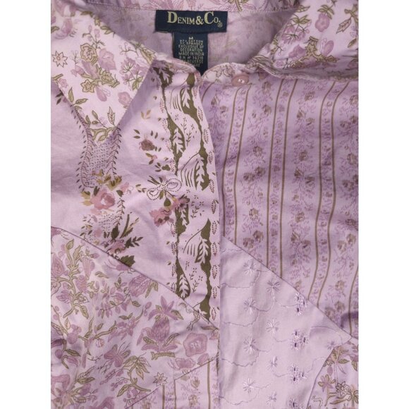 Vintage Denim & Co Size M Womens Lavender Floral Cotton Button Down Shirt - Picture 4 of 9
